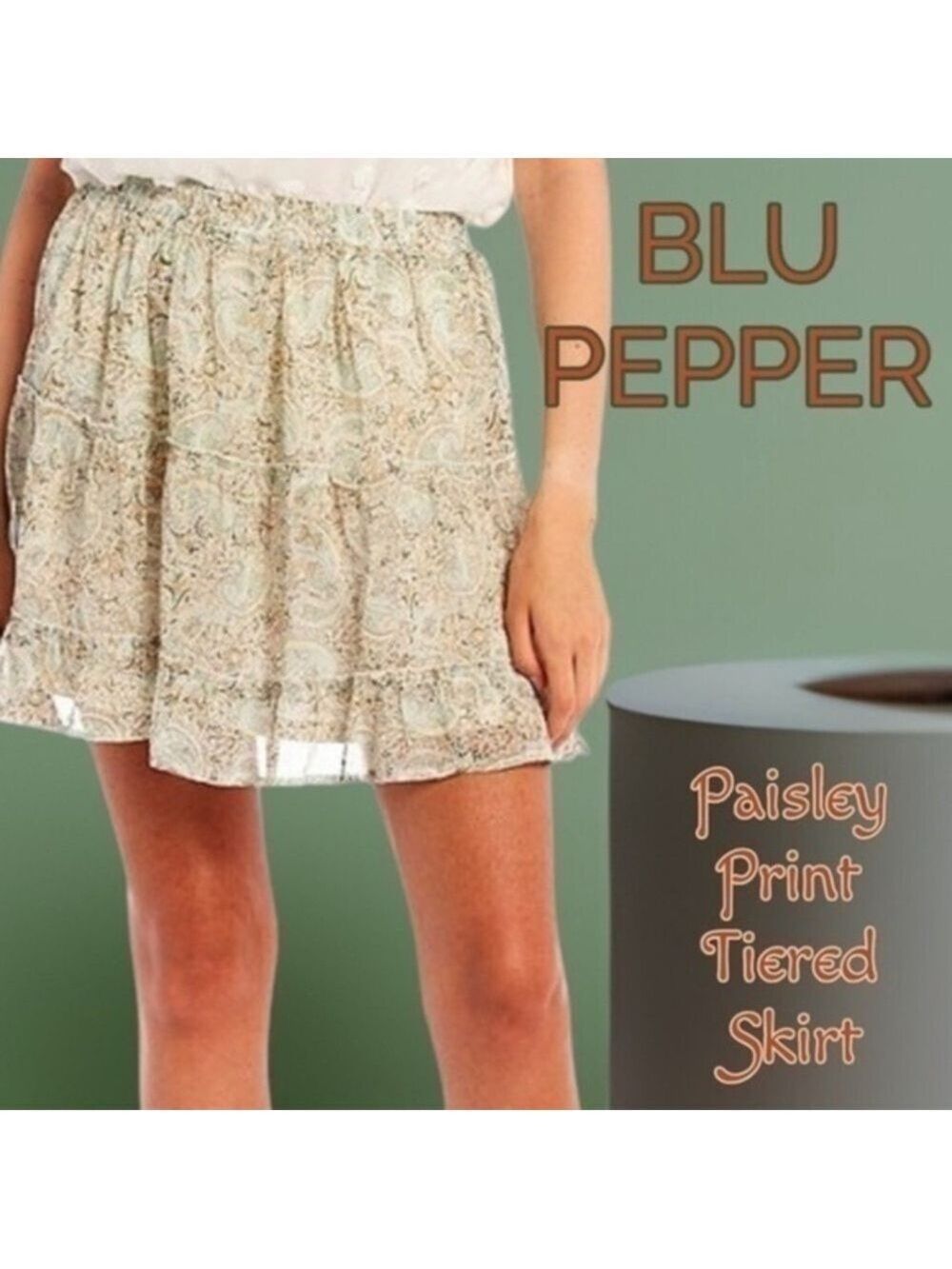 BLU Pepper Juniors Paisley Print Elastic Waist Tiered Skirt